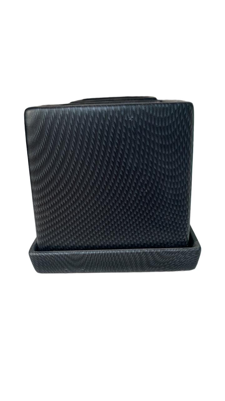 Rectangular black textured planter pot with matching tray, modern home decor