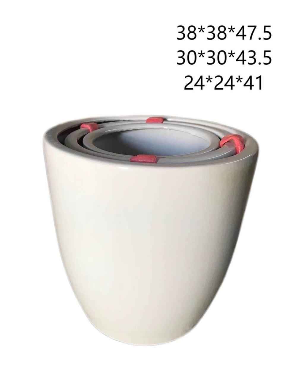 Glossy-White Bowl Ceramic pot 3Pcs set