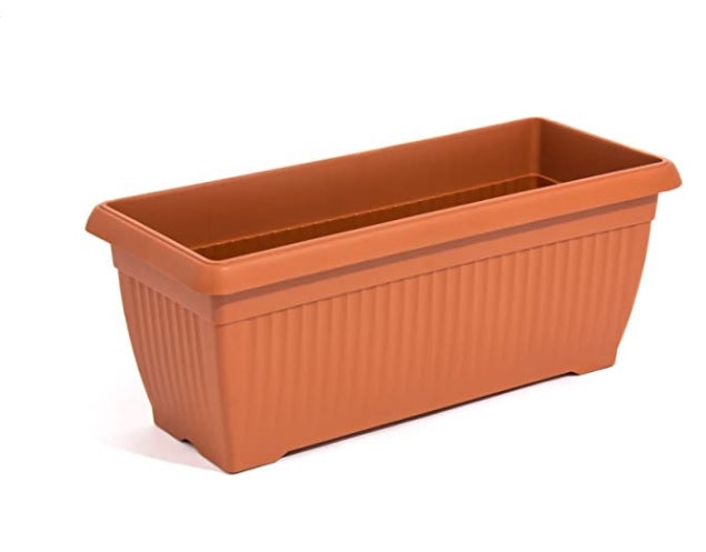 Rectangular terracotta-style plastic planter pot with ribbed sides, ideal for indoor or outdoor gardening.