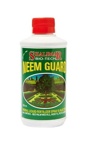 Neem Guard liquid fertilizer insecticide bottle with green label and red cap