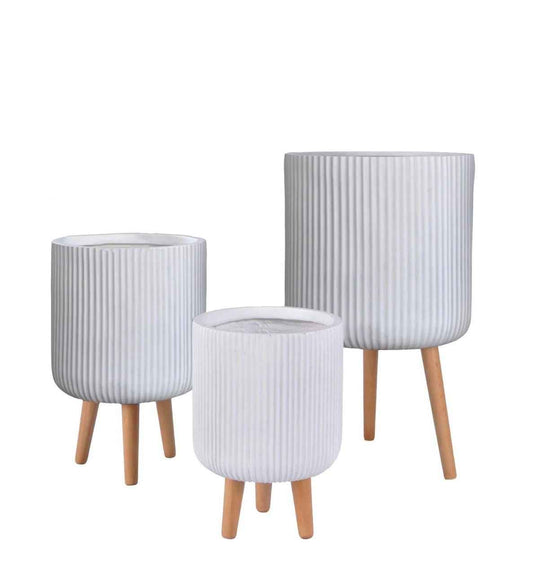 Fiber Clay Pot with Stand (Ribbed)