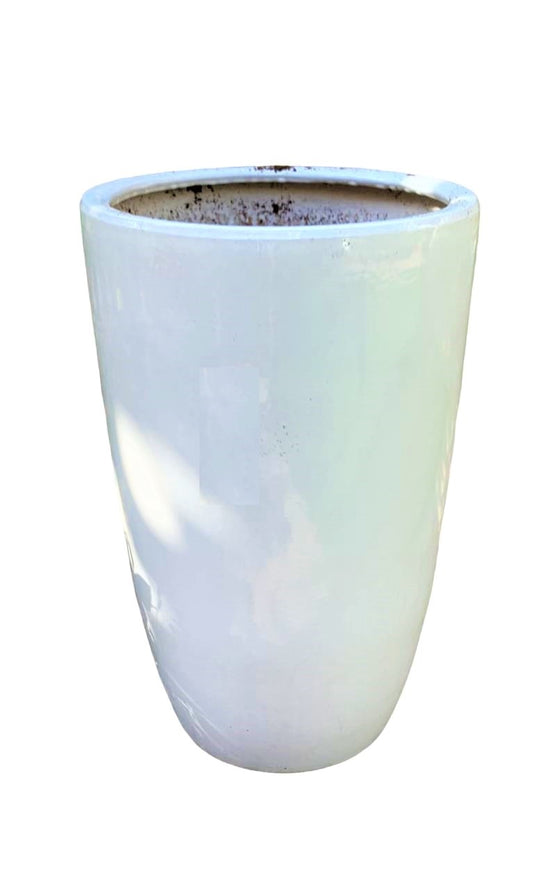 Large white ceramic planter pot with smooth glossy finish