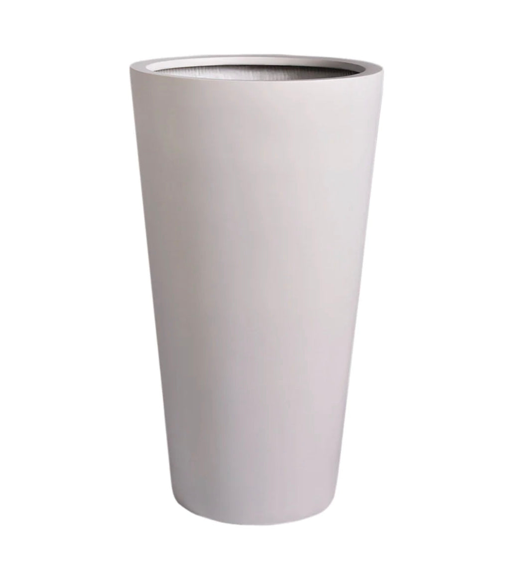 Tall white modern indoor planter pot with a matte finish
