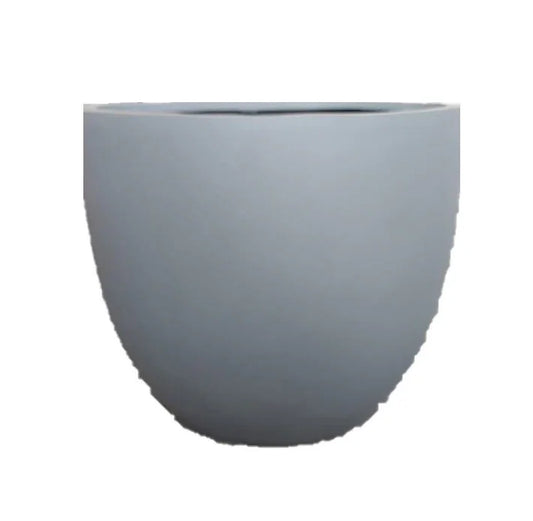 Matte grey round ceramic planter pot on white background