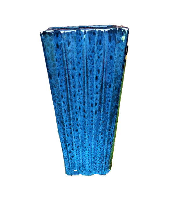 blue textured fibrous rectangular planter pot on white background