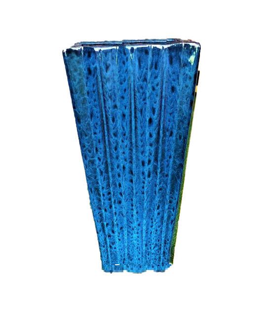 blue textured fibrous rectangular planter pot on white background