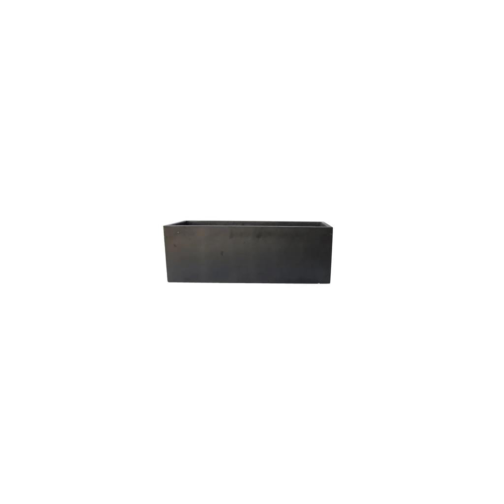 Rectangular black fiber cement planter, small size, 60x18.5x19 cm, isolated on white
