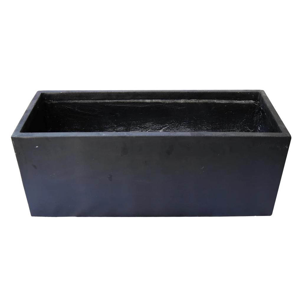 Large rectangular black fiber cement planter box for indoor or outdoor plants