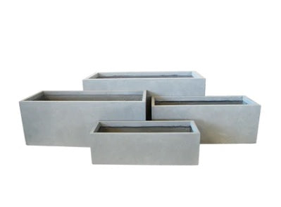 Set of four rectangular fiber cement planters in various sizes, modern minimalist design
