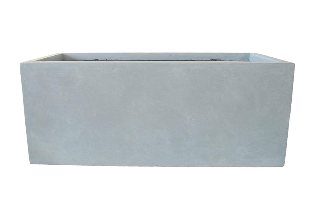 Large rectangular fiber cement planter in plain grey finish for indoor or outdoor plants.