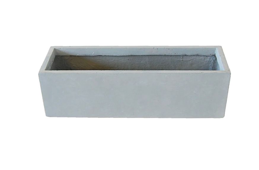 Rectangular plain fiber cement planter box, light grey, small size, on white background