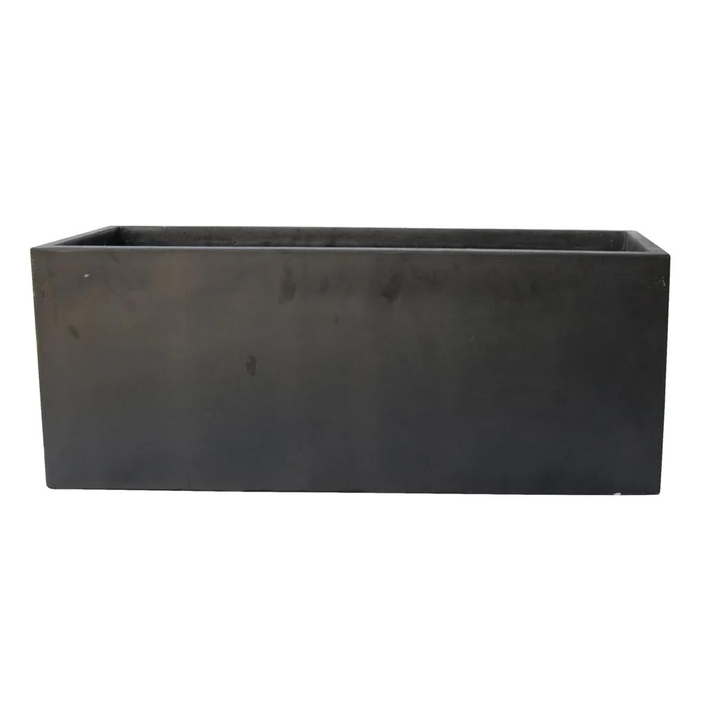 Large rectangular black fiber cement planter box for outdoor or indoor plants