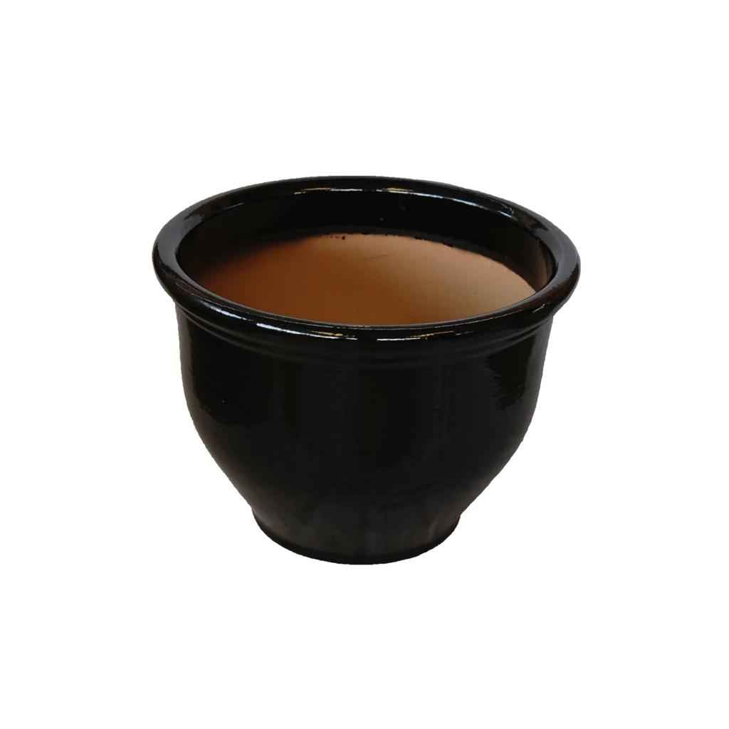 ROUND RIM CERAMIC POT BLACK GLAZED FINISH NTB-1002