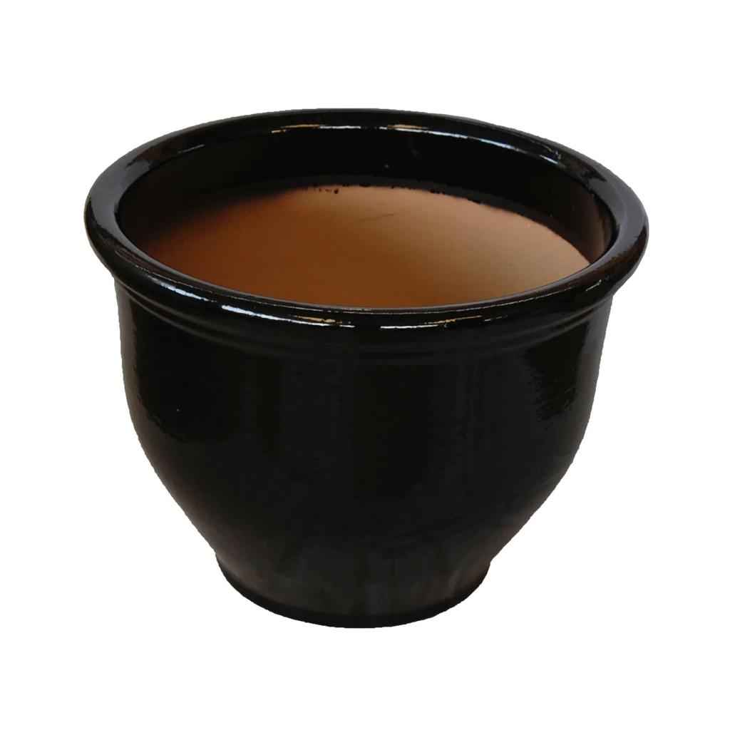 ROUND RIM CERAMIC POT BLACK GLAZED FINISH NTB-1002