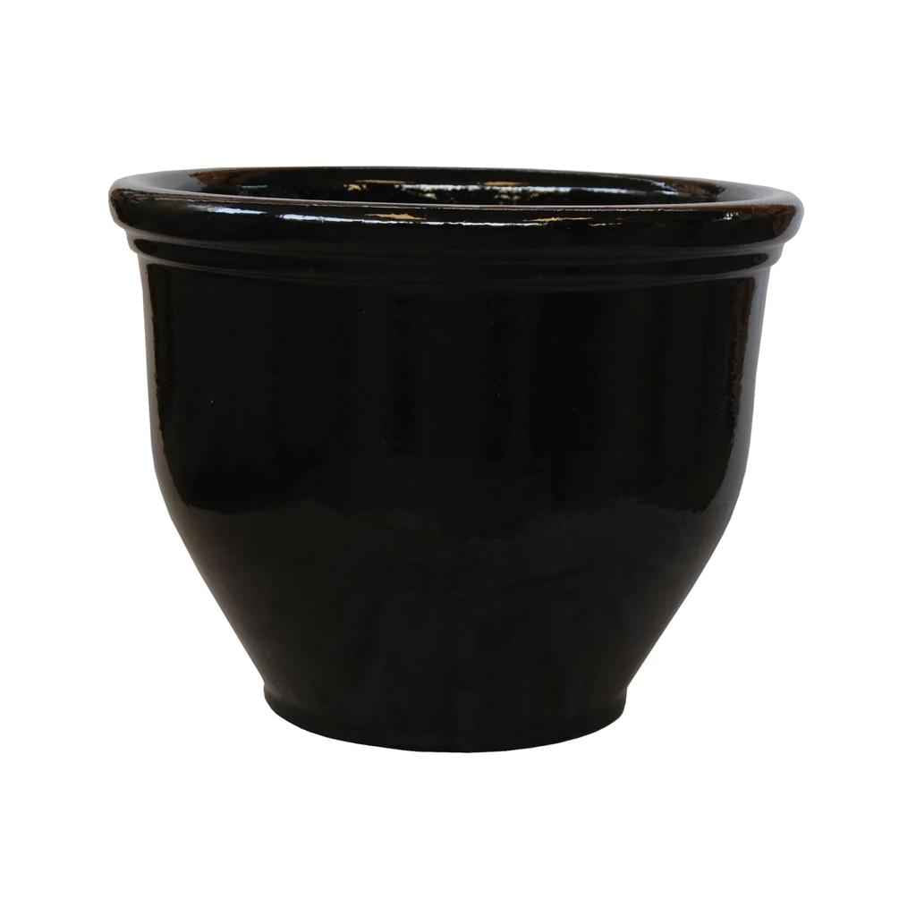 ROUND RIM CERAMIC POT BLACK GLAZED FINISH NTB-1002