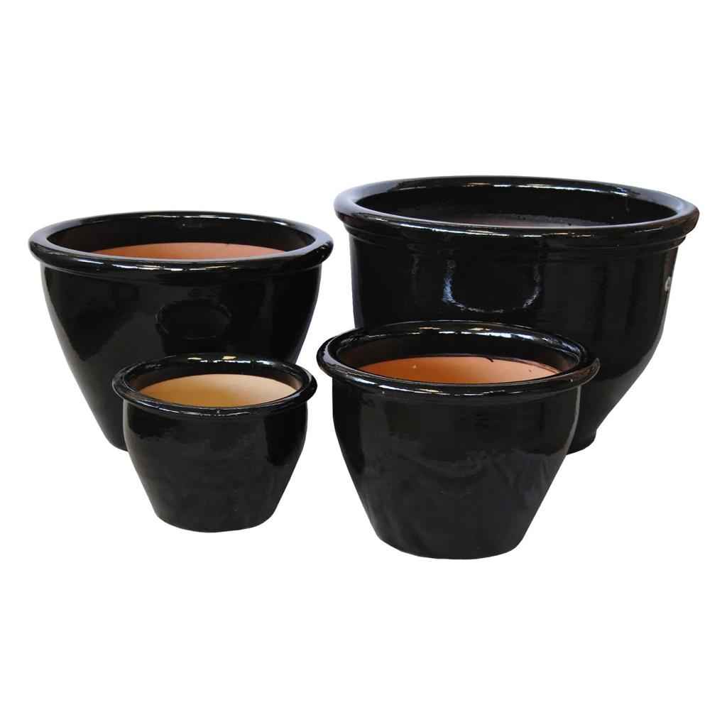 ROUND RIM CERAMIC POT BLACK GLAZED FINISH NTB-1002