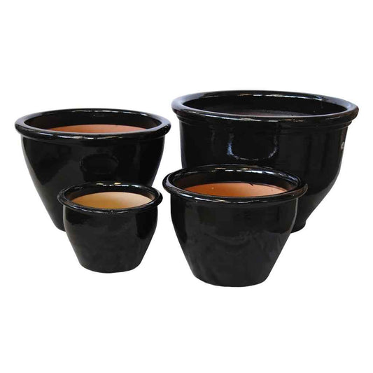 ROUND RIM CERAMIC POT BLACK GLAZED FINISH NTB-1002